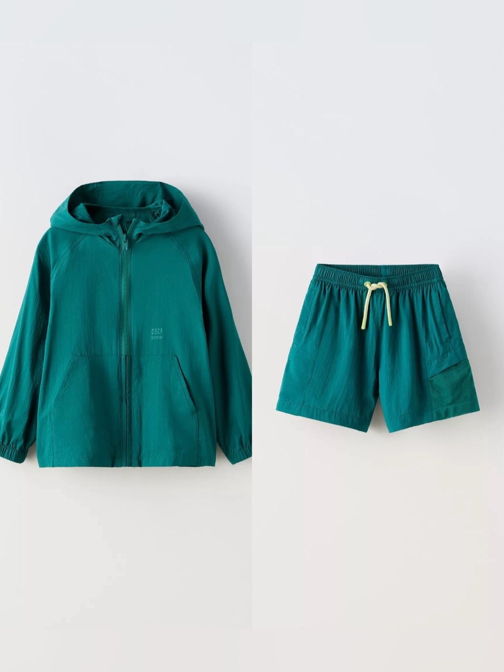 Teal water repellent Hooded Jacket & Shorts Set